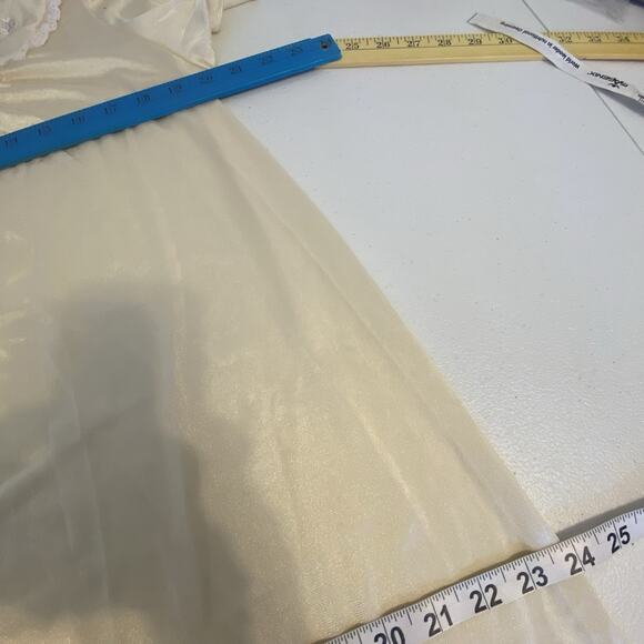 Vintage Simply Basic Yellow Satin Lace Knee Length Nightie Mesh Sexy Women L/XL - Picture 2 of 7